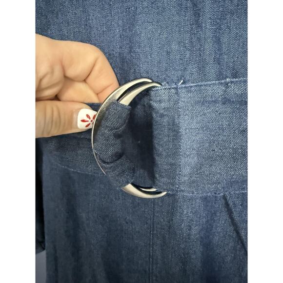 Free People Dress Womens Medium Blue Belted Long Sleeve Denim Mini Zip Back - Picture 4 of 8